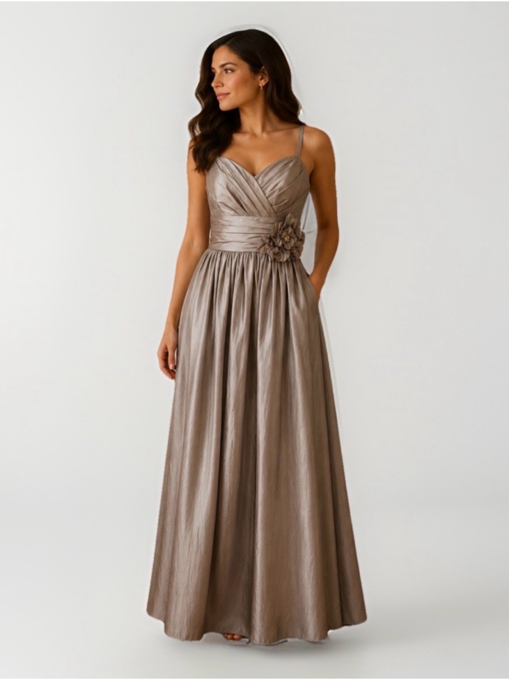 Watters Taupe Taffeta Bridesmaid Gown Sweetheart Formal Size 2 Petite XS